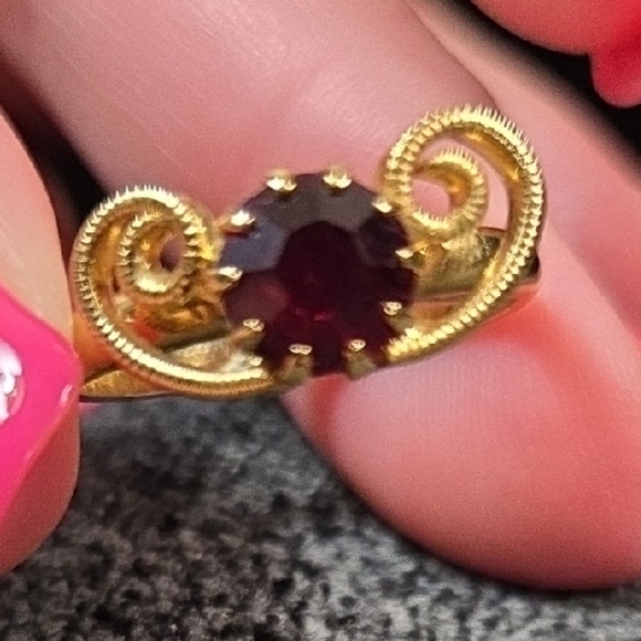 Gold Tone and Red Gemstone Ring - Picture 1 of 6